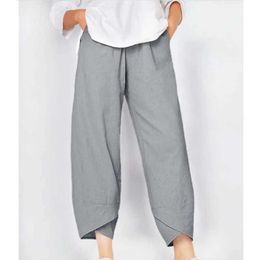 Pantalon féminin capris pantalon baggy femme vintage coton lin poches solides décontractées pantale