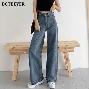 Frauen Hosen Capris BGTEEVER Mode Lose Damen Gerade Jeans Hosen Sommer Herbst Hohe Taille Casual Weibliche Bodenlangen Denim 2021