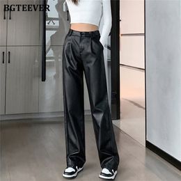 Pantalon féminin Capris bgteaver élégant chic Femme Pu Leather Automne Hiver Fashion Ladies High Taies Straight Fauxers 221109