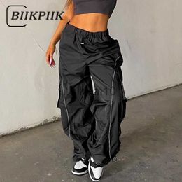 Pantalon Femme Capris BIIKPIIK Pantalon Cargo Lâche Femme Salopette D'entraînement Sportif Décontracté Bande Latérale Cordon Taille Moyenne Pantalon Tissé Jogging Pantalon J230605