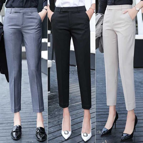 Pantalones de mujer Capris Pantalones de traje negro gris Mujer Pantalones de cintura alta Oficina Ladie Ashion Pantalones de trabajo formales Mujer Elegante Casual Pantalones rectos L23116