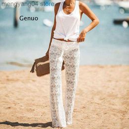 Pantalons pour femmes Capris Brand New Womens Crochet Beach Wide Leg Pants Voir à travers les maillots de bain Beach Long Pantalon Cover-Ups Femme Beach Summer Outfits T230531