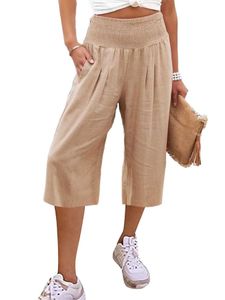 Pantalon féminin Capris Coton lâche décontracté et pantalon à jambe large de la longueur de veau avec une poche à cordon pour femmes Y240422