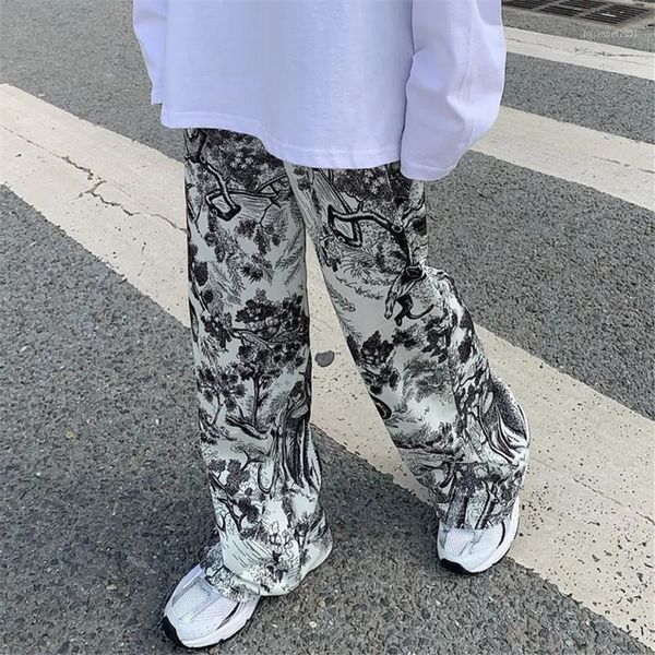 Pantalon femme Capris décontracté femme Style chinois imprimé encre peinture taille élastique jambes larges personnalisé mode femme pantalon
