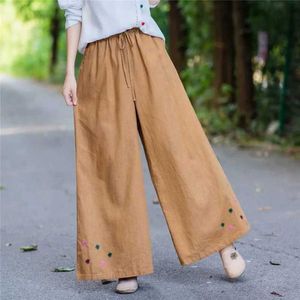 Damesbroeken capris Chinese stijl katoen linnen mode dames brede poten broek nieuwe casual retro losse lange broeken elegante strtwear broek 12248 y240509