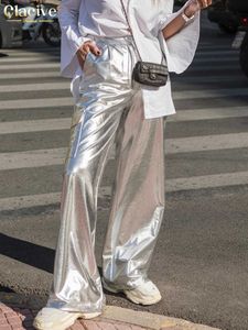 Damesbroek capris clacive mode zilveren damesbroek 2023 elegante hoge taille volledige lengte vrachtpants dames straatkleding directe kar t230825