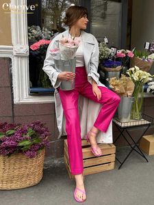 Damesbroek capris Clacive mode ultrathin roze kantoorbroek dames elegante hoge taille potloodbroek casual pu dames panty 2023 t230825