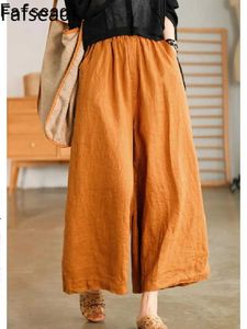 Damesbroek capris klassieke dames katoen linnen capris hoge taille zachte en comfortabele oversized brede poten geschikt voor dames elegante witte harembroek y240422