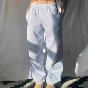 Pantalon féminin Capris Combhasaki Femmes Casual Nettoyage Pantalon rayé Elastic Low Taille Couleur solide Beau pantalon transparent avec pochetsl2405