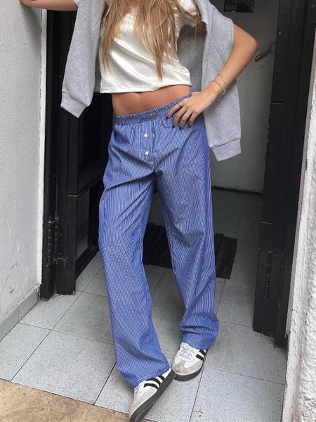 Pantalon féminin Capris Combhasaki Pantalon à rayures à rayures CleanTfit décontractée avec rayures élastiques basse / des hommes en vrac simple