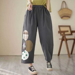 Damesbroek capris katoen harembroek vrouwen vintage Harajuku Koreaanse stijl elastische taille broek vrouwen kleding losse casual broek strtwear vrouwen y240509