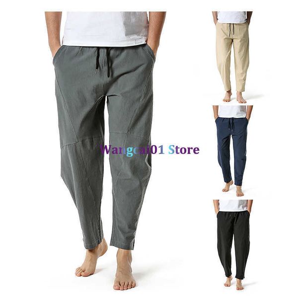 Pantalones de mujer Capris Algodón lino pantalones de verano hombres sueltos casual ligero japonés streetwear cintura elástica joggers hombres pantalones de yoga Inicio