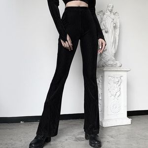 Damesbroek capris cozok zwarte fluwelen streep flare high taille elastisch 5%spandex legging casual broek herfst elegante vrouwen