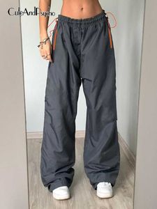 Pantalon féminin Capris CutEndpsycho Streetwear décontracté Parachute Baggy Cargos surdimensionné Y2k Chic Grey Pantmands DrawString Fashion Foot Women Sweatpant L230310