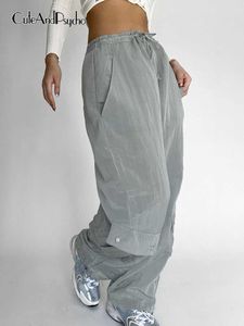 Pantalons pour femmes Capris Cuteandpsycho Streetwear décontracté ample Cargo pantalons de survêtement femmes surdimensionné gris Baggy Tech pantalon poches jambe large sarouel années 90 L230310