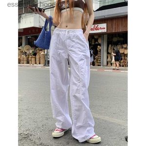 Pantalon féminin Capris Deeptown Y2K Street Womens Pantalon commercial coréen Fashion Super grande Ligne large Mens High White White Harajuku Kpop C240411