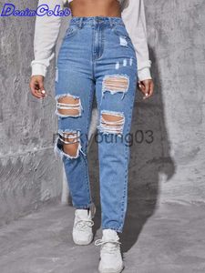 Damesbroeken Capri Denimcolab Nieuwe hoge taille gescheurde jeans Damesmode Gatwas Katoenen denimbroek Dames Hoge streetwear Rechte jeans J231113