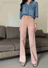 Damesbroek Capris Designer High Tailed Wide Leg jeans voor damesveer Nieuw 2023 Dirty Pink Loose en Slanking rechte gegolfde vloer dweilbroek 5nlf