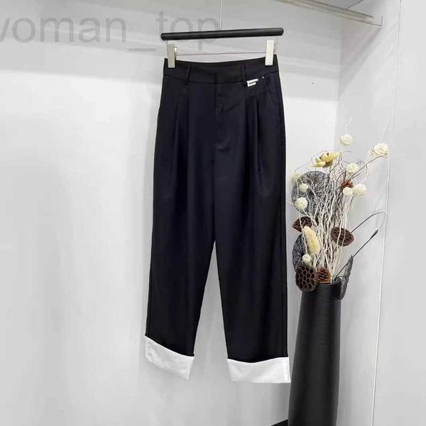 Pantalon féminin Capris Designer printemps et été Nouveau Miu Mina Minimalist Style High Taist LETTER CONTAST CONTAST COURDE CAROT STRIEUX TUBE T3F7