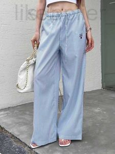 Pantalon féminin Capris Designer Femmes Panton de coton rayé avec des jambes larges sont lettres dans des poches 888 18id Lacj