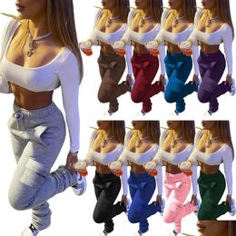 Pantalon féminin Capris Dstring Flare Trend Joggers Femme Sport Pant Fleece Warm épais Empilled Pants Streetwear Drop Livrot AP DHCPN