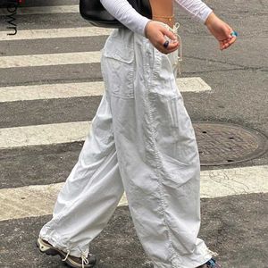 Pantalons pour femmes Capris Mode Nouveau Casual Loose Wide Leg Pantalon de survêtement Blanc Lâche Cordon Taille Basse Street Salopette Pantalon cargo Hippie Femme T220926