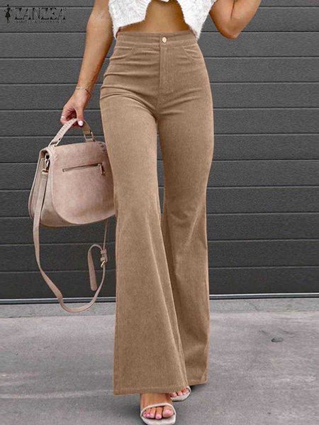 Pantalones de mujer Capris Moda Mujer Office Lady Pantalones de gran tamaño Y2k ZANZEA Vintage Pantalones Casual Talle alto acampanado Campana inferior Mujer Pantalon