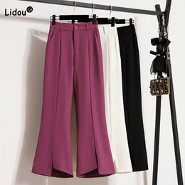 Pantalons pour femmes Capris mode femmes couleur unie irrégulière fendu Flare pantalon été bureau dame taille haute fermeture éclair lâche pantacourt femme vêtements 230310