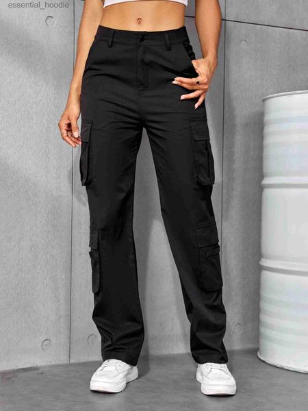Pantalon féminin Capris à la mode et décontractée Solid Flip Pocket LTI Pocket Cargo Pants C240411