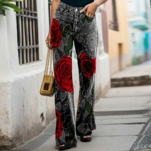 Pantalon pour femmes Capris Jeans imprimés floraux pour femmes pantalons hauts de taille de taille comme pantalon japonais y2k pour femmes vêtements y240504