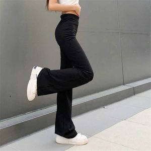 Pantalon féminin Capris entièrement assorti des femmes à la mode à la mode pantalon flash noir couleur haute taille haute jambe large pantalon hipster décontracté street streetl2405