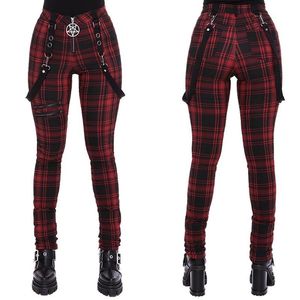 Damesbroek capris gotische vrouwen mode hoge taille rits plaid punk stijl streetwear plus size casual dames broek s-5xl 2021