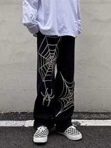 Pantalon femme Capris Grunge Punk toile d'araignée imprimé Noir Pantalon femme goth Streetwear Pantalon large oversize années 90 Vintage y2k vêtements cargo Pantalon 230421