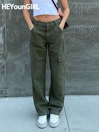 Pantalons pour femmes Capris HEYounGIRL décontracté Vintage vert Cargo pantalon femmes mode coton taille haute jean armée militaire Denim pantalon dames poches 230310