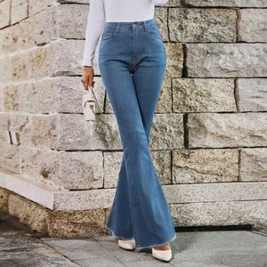 Pantalon féminin Capris hauteur taille large jambe élastique jeans femme haut strt vintage mince couture en jean évasé jeans pantalon strtwear rétro pantalon y240504
