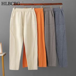 Pantalons pour femmes Capris HLBCBG automne hiver taille haute pantalon en tricot femmes taille élastique droite solide garder au chaud pantalon en tricot 231101