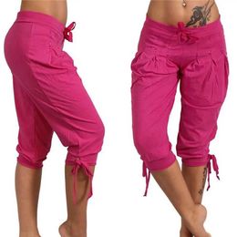 Damesbroeken capris hete retro casual broek voor dames massief kleur pailletten geplooide trekkoord broek 2022 nieuw model y240422