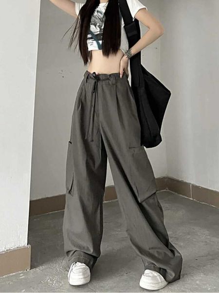 Pantalon féminin Capris Houzhou Gothic Punk Parachute Pantalon Femmes Y2k Harajuku Techwear Pockets White Cargo Panton