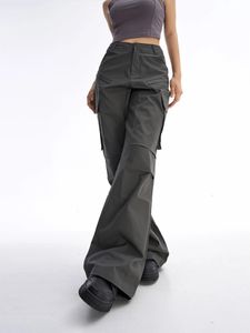 Pantalons pour femmes Capris Houzhou gris Cargo pantalon femmes Vintage Chic Baggy haute rue esthétique Y2k Streetwear décontracté pantalon droit coréen Techwear 231025