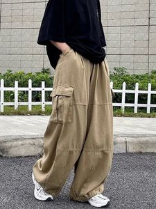 Pantalon Femme Capris HOUZHOU Harajuku Streetwear Pantalon Cargo Kaki Femmes Poches Surdimensionnées Hip Hop Noir Pantalon Large Jambe Pour Femme Mode Coréenne 230303