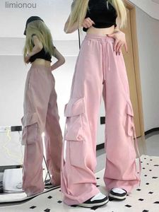 Damesbroek Capri HOUZHOU Harajuku Y2k Brede Cargobroek Dames Baggy Hiphopstijl Zwarte Parachutebroek Roze Oversized Joggers Koreaanse streetwearL240110