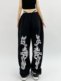 Calça Feminina Capris HOUZHOU Hip Hop Gótico Preto Moletom Jogging Oversize Y2K Grunge Kpop Calças Baggy Harajuku Graphic Calças Esportivas Pernas Largas 230615