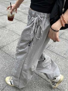 Pantalon féminin Capris Houzhou Kpop Grey Cargo Parachute Pantal