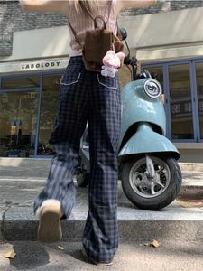 Pantalon féminin Capris Houzhou Pantalon à carreaux de style coréen vintage Femmes HARAJUKU STRTWEAR LA TAILLE HIGH TAILLE DONGDAEMUN Vêtements de haute qualité Y240509