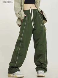 Женские брюки-капри HOUZHOU Y2k Спортивные брюки-карго женские Harajuku в полоску мешковатые зеленые джоггеры повседневные негабаритные спортивные штаны в стиле хип-хоп широкие Kpop FashionL240110