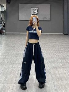 Pantalon féminin Capris Houzhou Y2k Kpop Striped Cargo Pantal