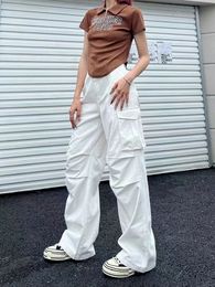Pantalon Femme Capris HOUZHOU Y2K Rétro Blanc Cargo Pantalon Femme Vintage 90s Esthétique Surdimensionné Marron Parachute Pantalon Femme Hippie Poches Larges 230422
