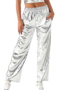 Pantalons pour femmes Capris INDJXND Or Argent Métallique Brillant Pantalons de survêtement Party Discothèque Hip Hop Pantalons Mode Jambe Droite Pantalon Joggers D'été Élastique 230719