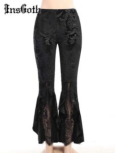 Pantalon féminin Capris insgoth gothique noir d'été pantalon femme lolita strtwear s à travers le pantalon de taille haute sexy