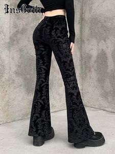 Pantalon femme Capris InsGoth rétro gothique imprimé noir Goth Harajuku taille haute évasé esthétique Punk femmes pantalon 221207